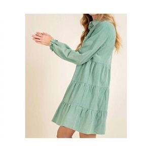 NEW 143 STORY damien tiered shirt dress in washed seafoam